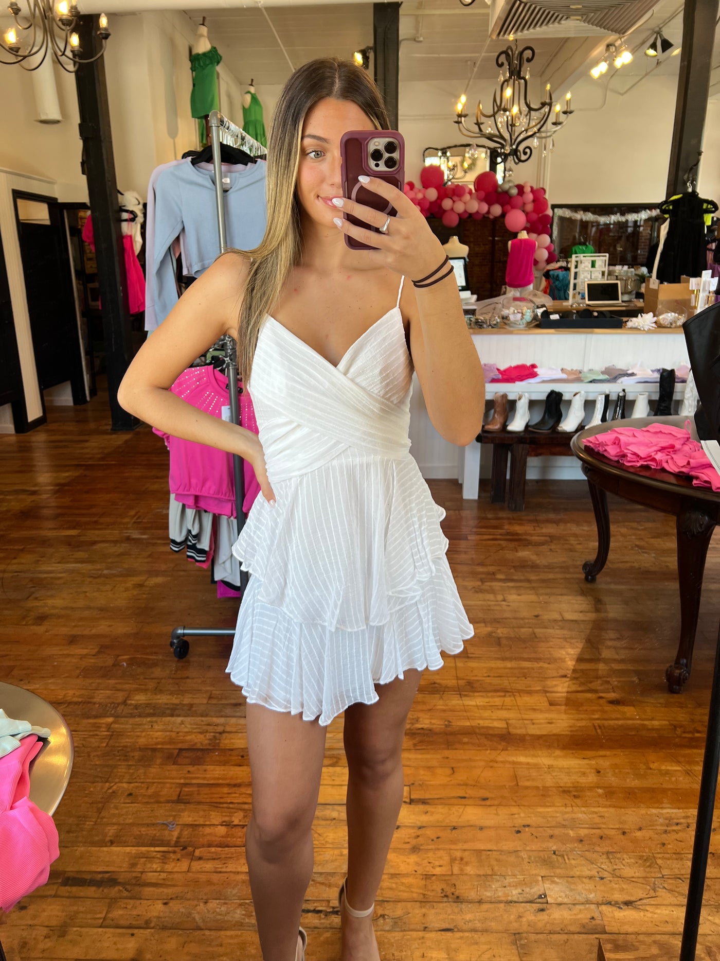 White Textured Stripe Cami Dress