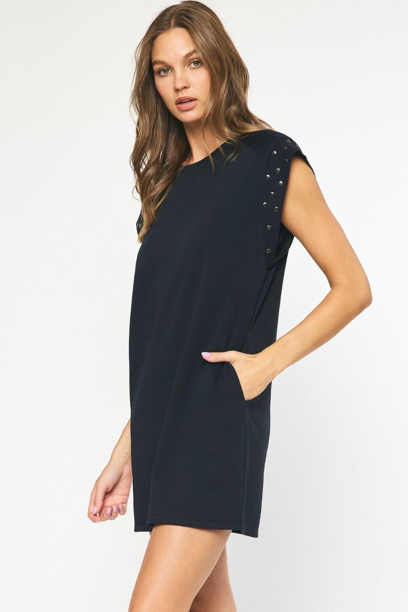 Studded Sleeve Detail Dress- Black
