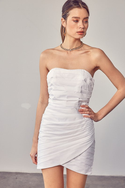 Pleated Bodice Dress-White
