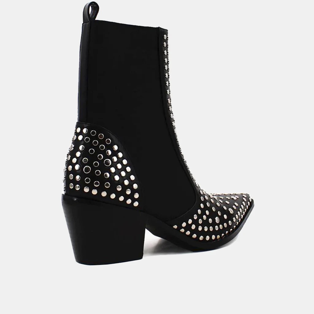 Silver Stud Cowboy Boot-Black