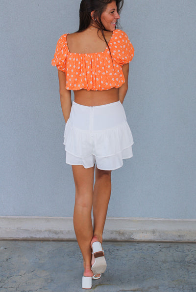 Double Ruffle Short-White