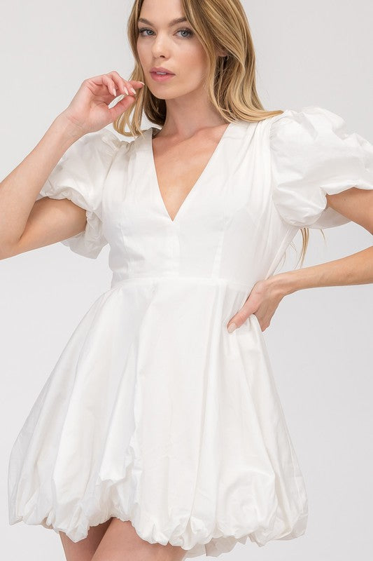 GiGi Balloon Hem Mini Dress- White