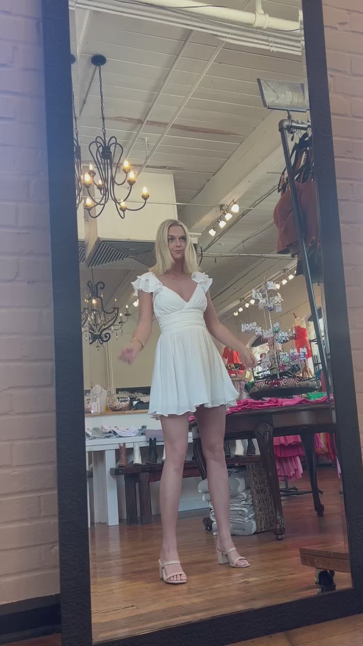 Lanie Ruffle Sleeve Dress-White