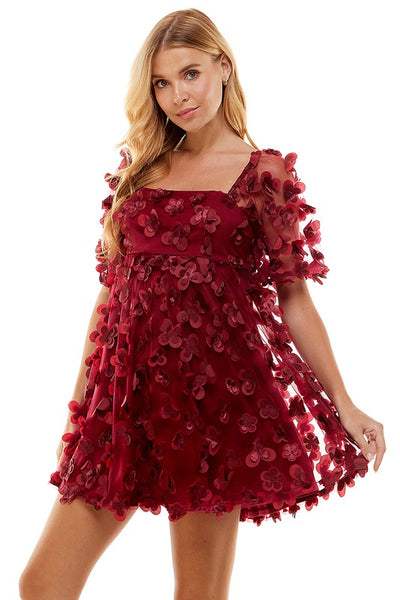 3D Floral Dress- Burgundy