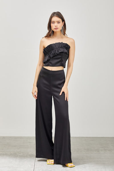 Cassidy Satin Wide Leg Pant- Black