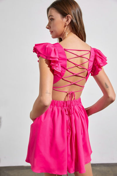 Criss Cross Back Dress- Hot Pink
