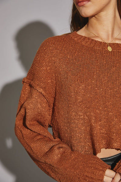 Curved Hem Sweater- Teddy Bear Brown