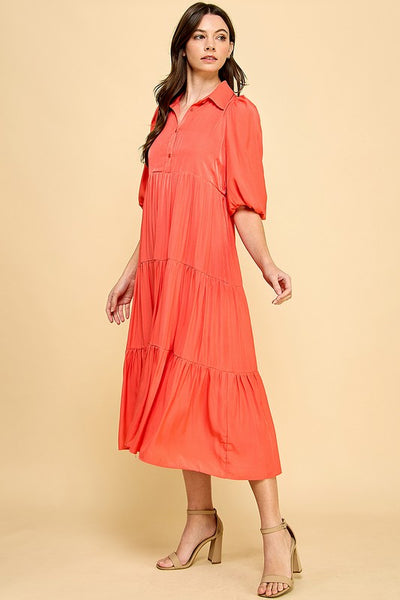 Coral Tiered Maxi Dress