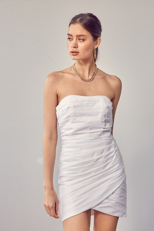 Pleated Bodice Dress-White