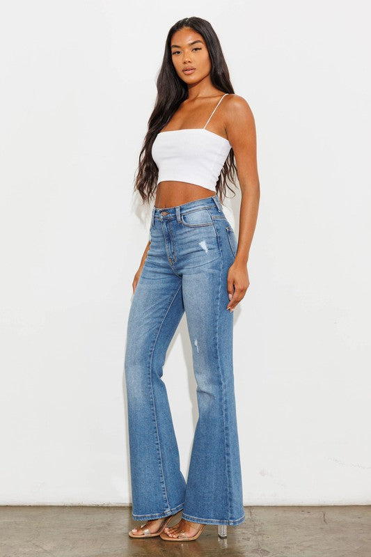 High Waisted Medium Wash Flare