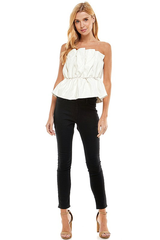 Strapless Faux Leather Top- Off White
