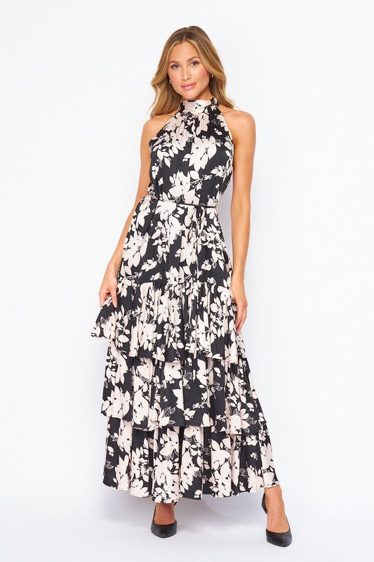 Black Floral Print Maxi Dress