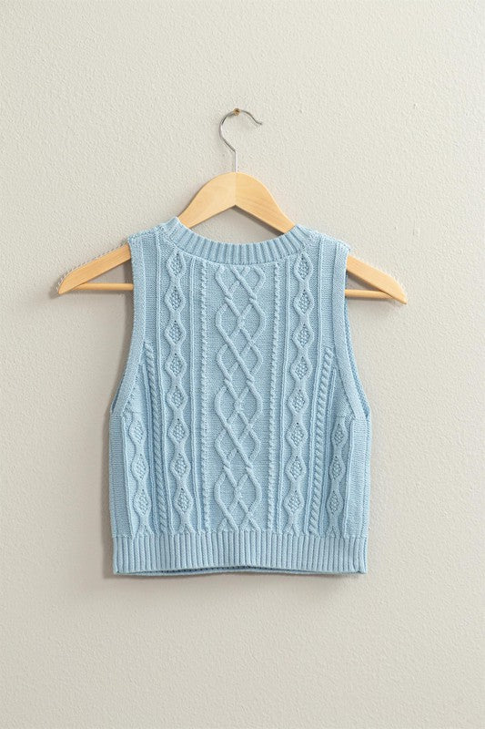 Sleeveless Cable Knit Sweater Vest- Baby Blue