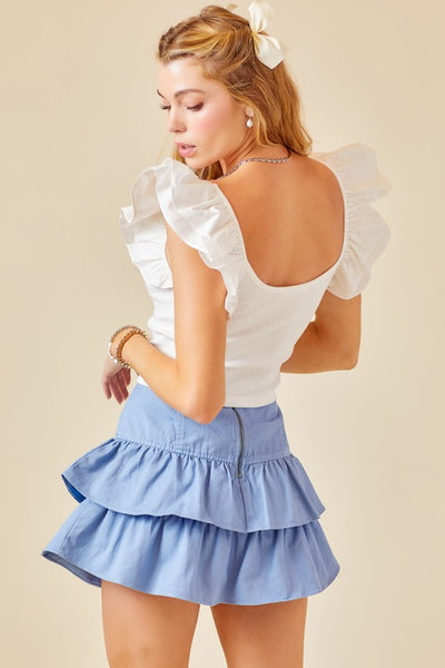 Mia Ruffle Shoulder Top- White