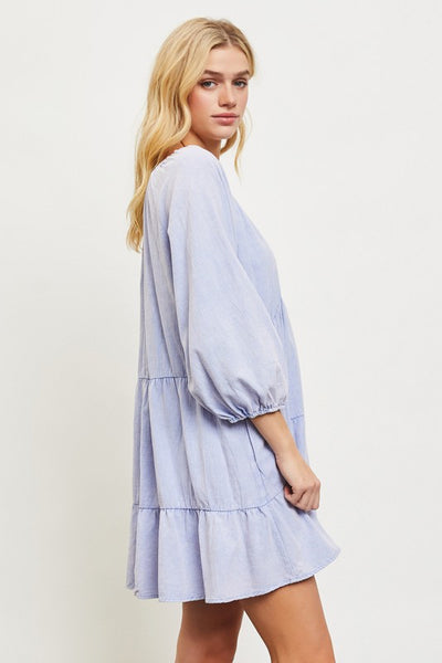 Phoebe Washed Tiered Dress- Periwinkle