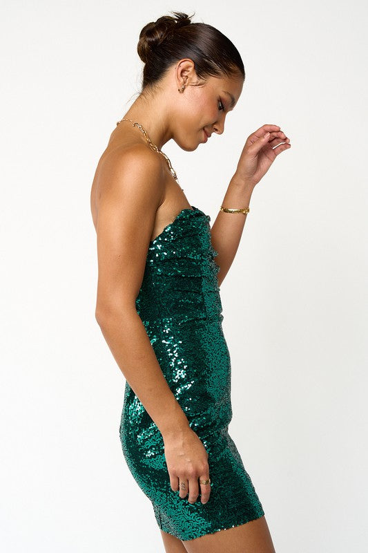 Emerald Strapless Sequin Dress