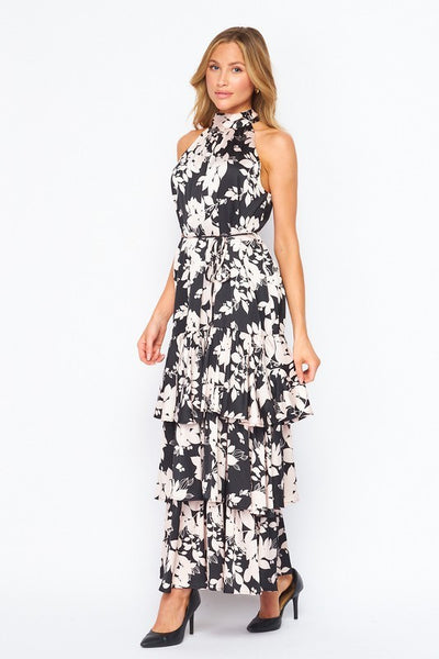 Black Floral Print Maxi Dress