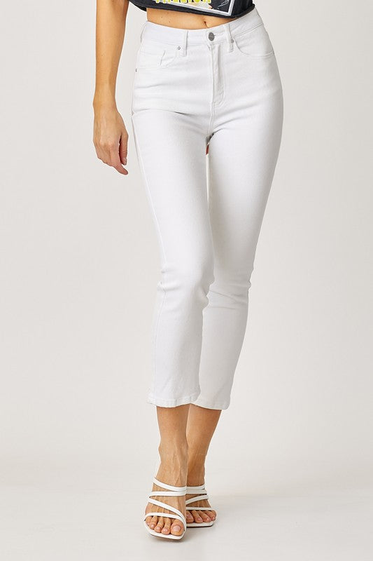 Back Hem Detail Straight Jeans- White