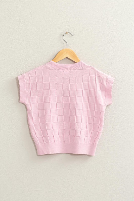Basketweave Knit Sweater- Pale Pink