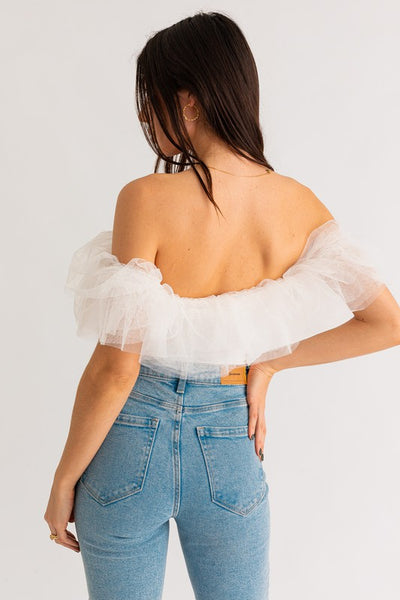 White Tulle  Ruffle Bodysuit