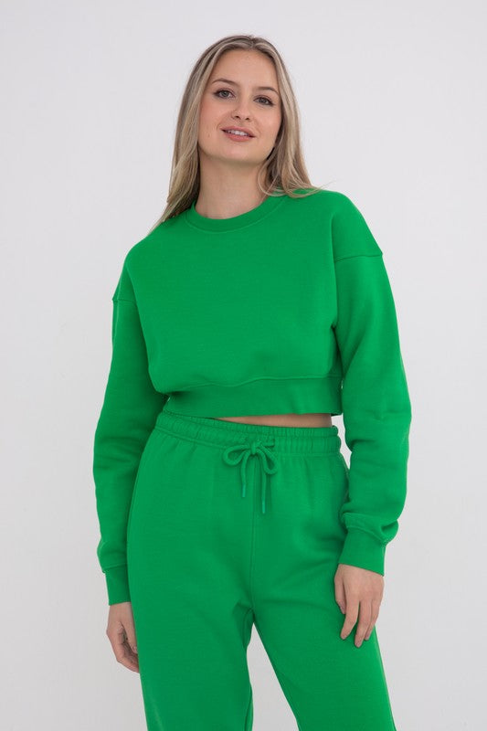Apple Green Cropped Crew Neck Sweatshirt