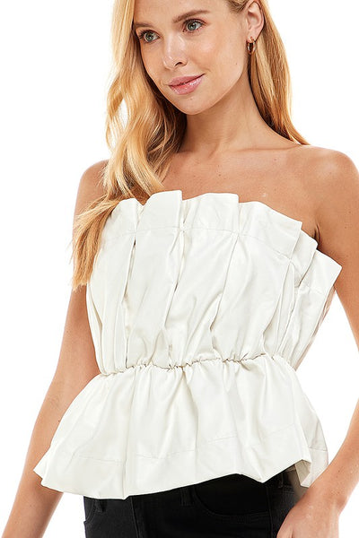 Strapless Faux Leather Top- Off White