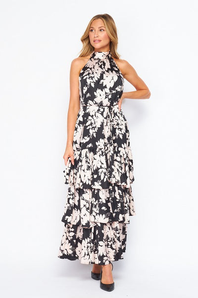 Black Floral Print Maxi Dress