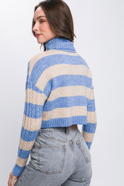 Stripe Cable Knit Sweater-Blue