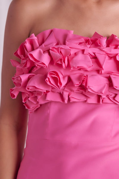 Rosette Trimmed Strapless Dress-Doll Pink