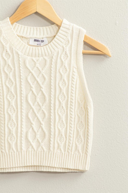 Sleeveless Cable Knit Sweater Vest- Cream