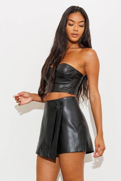 Black Vegan Leather Wrap Skort