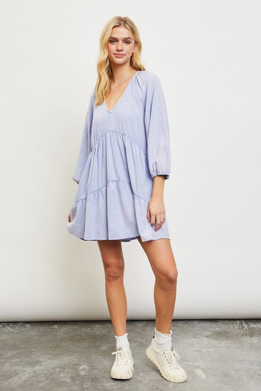 Phoebe Washed Tiered Dress- Periwinkle
