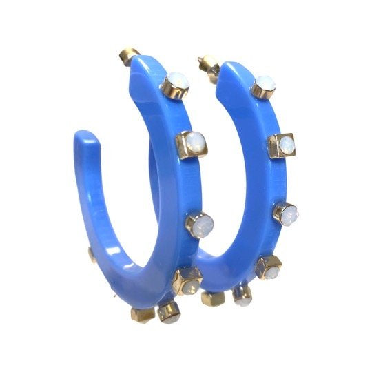 Light Blue w/White City Girl Jewel Hoop Earring-Large