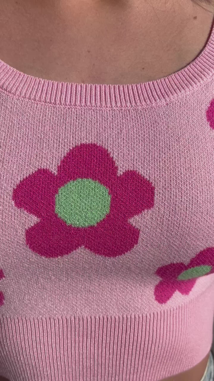Baby Pink Daisy Crop Sweater