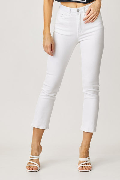 Back Hem Detail Straight Jeans- White